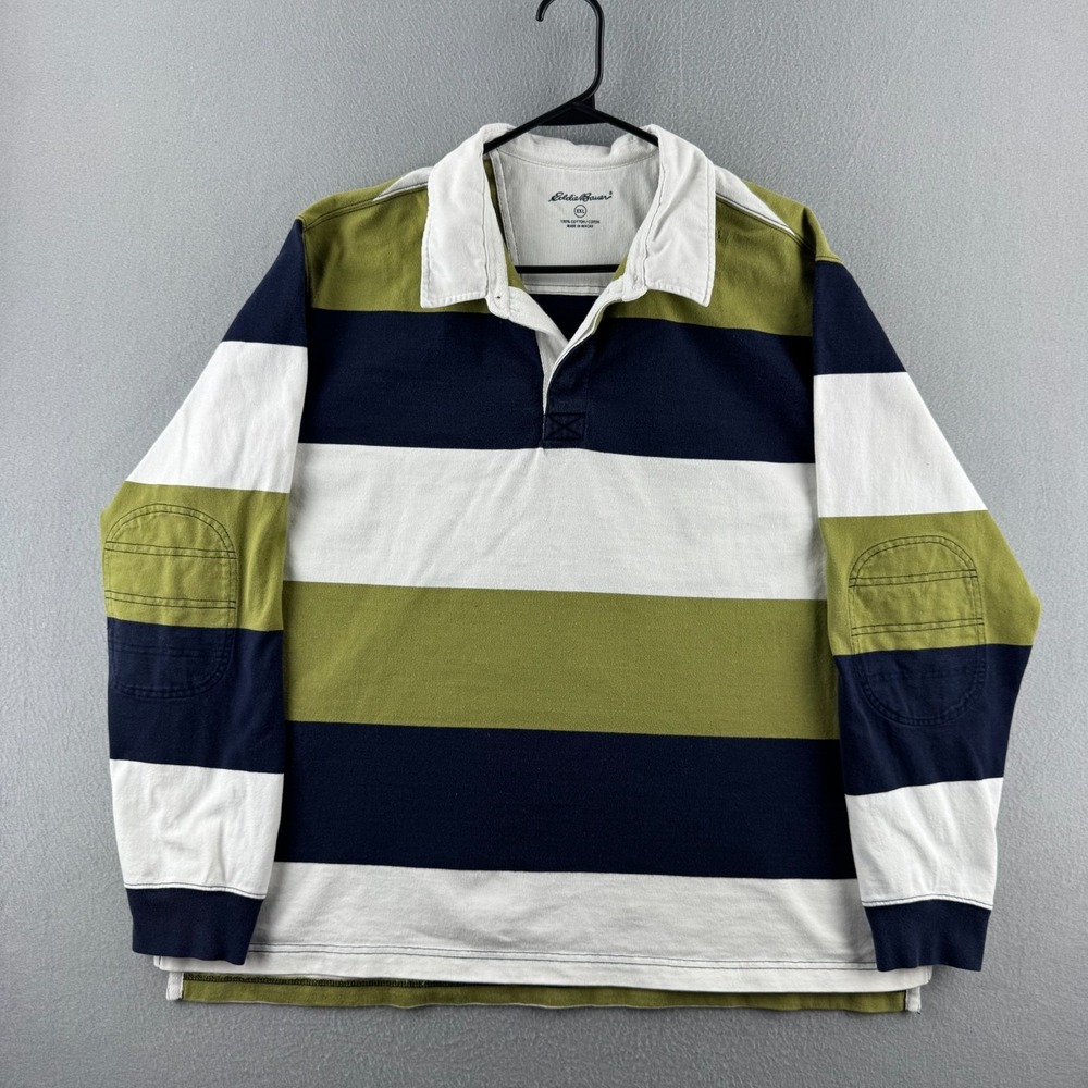Eddie Bauer Rugby Shirt Mens 2XL Cotton Long Sleeve Collared Polo Y2K Preppy